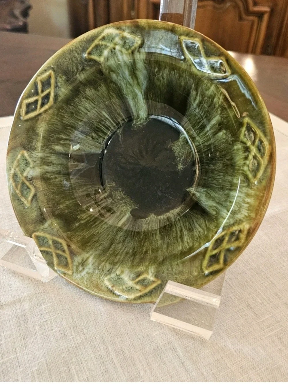 Vintage Wade of California Green Drip Glaze Bowl 6.5